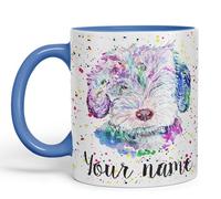 Vixar Personalised with Your Text Cockapoo Cockerpoo Dog Pet Animals Watercolour Art Coloured Ceramic Mug Cup Gift 330ml 11oz Custom Work Office Tea Coffee (C Blue)
