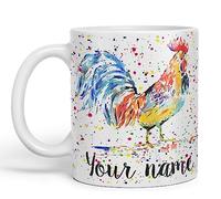 Vixar Personalised with Your Text Cockerel Chicken Hen Farm Watercolour Art Coloured Ceramic Mug Cup Gift 330ml 11oz Custom Work Office Tea Coffee (White)