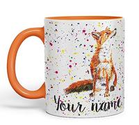 Vixar Personalised with Your Text Fox British Wildlife Animals Watercolour Art Coloured Ceramic Mug Cup Gift 330ml 11oz Custom Work Office Tea Coffee (Orange)