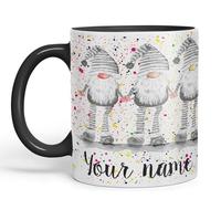 Vixar Personalised with Your Text Gonk Grey Rainbow noses Watercolour Art Coloured Ceramic Mug Cup Gift 330ml 11oz Custom Work Office Tea Coffee (Black)
