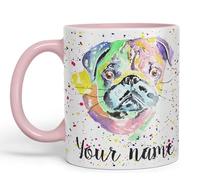 Vixar Personalised with Your Text Pug Chinese Dog Pet Art Coloured Ceramic Mug Cup Gift 330ml 11oz Custom Work Office Tea Coffee (Pink)