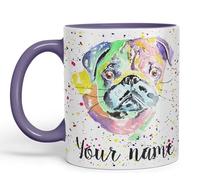 Vixar Personalised with Your Text Pug Chinese Dog Pet Art Coloured Ceramic Mug Cup Gift 330ml 11oz Custom Work Office Tea Coffee (Purple)