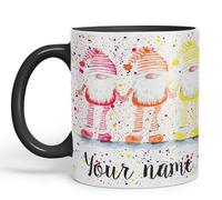 Vixar Personalised with Your Text Rainbow Gonk Watercolour Art Coloured Ceramic Mug Cup Gift 330ml 11oz Custom Work Office Tea Coffee (Black)