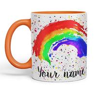 Vixar Personalised with Your Text Rainbow Watercolour Art Coloured Ceramic Mug Cup Gift 330ml 11oz Custom Work Office Tea Coffee (O1) (Orange)