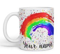 Vixar Personalised with Your Text Rainbow Watercolour Art Coloured Ceramic Mug Cup Gift 330ml 11oz Custom Work Office Tea Coffee (O1) (White)