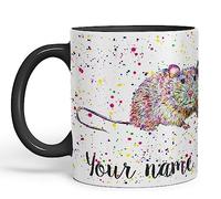 Vixar Personalised with Your Text Rat Rodent Animals Watercolour Art Coloured Ceramic Mug Cup Gift 330ml 11oz Custom Work Office Tea Coffee (O2) (Black)