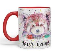 Vixar Personalised with Your Text Red Panda Animals Art Coloured Ceramic Mug Cup Gift 330ml 11oz Custom Work Office Tea Coffee (Red)