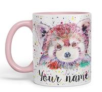 Vixar Personalised with Your Text Red Panda Animals Art Coloured Ceramic Mug Cup Gift 330ml 11oz Custom Work Office Tea Coffee (Pink)