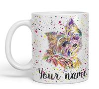 Vixar Personalised with Your Text Yorkshire Terrier Yorkie York Dog Pet Animals Watercolour Art Coloured Ceramic Mug Cup Gift 330ml 11oz Custom Work Office Tea Coffee (O2) (White)