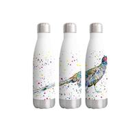 Vixar Pheasant Watercolour rainbow art Bottle double Wall insulated Stainless steel sport Drinks 500ml WHITE Gift ideal for school work office Oudoor sports keeps Hot and Cold Drinks