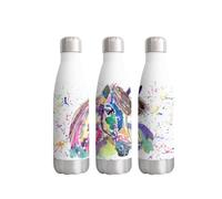 Vixar Pony Horse Pet Watercolour rainbow art Bottle double Wall insulated Stainless steel sport Drinks 500ml WHITE Gift ideal for school work office Oudoor sports keeps Hot and Cold Drinks