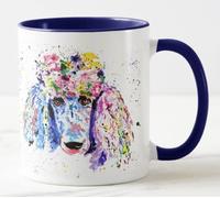 Vixar Poodle Bridge Dog Pet Watercolour Rainbow Art Coloured Mug Cup Gift Birthday Work Office Christmas Tea Coffee (Navy)
