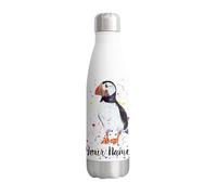 Vixar Puffin Personalised Custom Bottle with your Text/name Bird animals Watercolour Bottle Double Wall Insulated Stainless Steel Sport Drinks 500ml