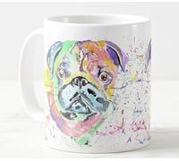 Vixar Pug Chinese Dog Pet Watercolour Art Coloured Mug Cup Gift Birthday Work Office Christmas Tea Coffee (White)