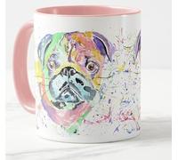 Vixar Pug Chinese Dog Pet Watercolour Art Coloured Mug Cup Gift Birthday Work Office Christmas Tea Coffee (Pink)