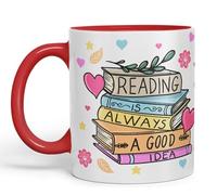 Vixar Reading is Always a Good Idea Book Reader Gift Presents Coloured Ceramic Mug Cup Gift 330ml 11oz Work Office Tea Coffee (Red)