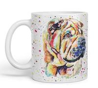 Vixar Shar Pei Wrinkly Chinese Dog Pet Animal Watercolour Art Coloured 330 ml Mug Cup Gift Birthday Work Office Tea Coffee (White)
