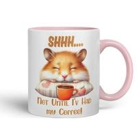 Vixar Shhh.. Not Until I'v Had My Coffee Hamster Joke sarkasm Sarcastic Ceramic Coloured Mug Cup for Tea Coffee Hot Brew 330ml 11Oz Gift (Pink)