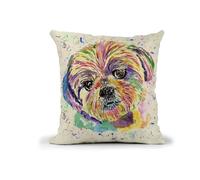 Vixar Shih Tzu Dog Pet Watercolour Rainbow Art Linnen Cushion With filling or cover only, 40x40cm, gift, christmas, Birthday (cover only)