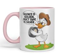 Vixar Silence is Golden Duct Tape is Silver - Coloured Ceramic Mug Cup Gift, 11oz (Pink)