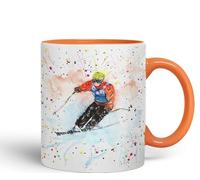 Vixar Skiing Ski Winter Sport Watercolour Ceramic Coloured Mug Cup for Tea Coffee Hot Brew 330ml 11Oz Gift (Orange)