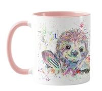 Vixar Sloth Watercolour Rainbow Art Coloured Mug Cup, Gift, Birthday, Work, Office, Christmas Tea Coffee (Pink)
