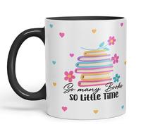 Vixar So Many Books so Little time Book Reader Gift Presents Coloured Ceramic Mug Cup Gift 330ml 11oz Work Office Tea Coffee (Black)