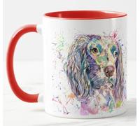 Vixar Spaniel Springer Dog Pet Watercolour Rainbow Art Coloured Mug Cup Gift Birthday Work Office Christmas Tea Coffee (Red)