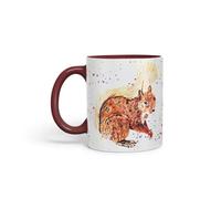 Vixar Squirrel Wildlife Natural Animals Watercolour Art Coloured Mug Cup Gift Birthday Work Office Tea Coffee (Maroon)