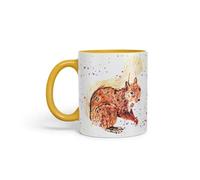 Vixar Squirrel Wildlife Natural Animals Watercolour Art Coloured Mug Cup Gift Birthday Work Office Tea Coffee (G Yellow)