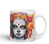 Vixar Sugar Skull and Roses Ceramic Coloured Mug Cup for Tea Coffee Hot Brew 330ml 11Oz Gift sk3 (White)