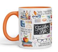 Vixar Teacher Life Teaching assistany Hobby Ceramic Coloured Mug Cup for Tea Coffee Hot Brew 330ml 11Oz Gift (Orange)