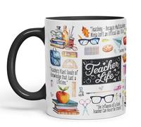 Vixar Teacher Life Teaching assistany Hobby Ceramic Coloured Mug Cup for Tea Coffee Hot Brew 330ml 11Oz Gift (Black)