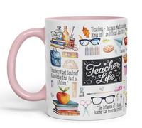 Vixar Teacher Life Teaching assistany Hobby Ceramic Coloured Mug Cup for Tea Coffee Hot Brew 330ml 11Oz Gift (Pink)