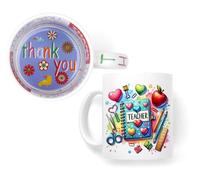 Vixar Teacher Mug Thank You, End of School Gift Ceramic Coloured Mug Cup for Tea Coffee Hot Brew 330ml 11Oz Gift (Thank You)