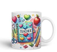 Vixar Teacher Mug Thank You, End of School Gift Ceramic Coloured Mug Cup for Tea Coffee Hot Brew 330ml 11Oz Gift (White)