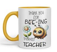Vixar Teacher Thank You for Bee-ing The Best Teacher Ceramic Coloured Mug Cup for Tea Coffee Hot Brew 330ml 11Oz (G Yellow)