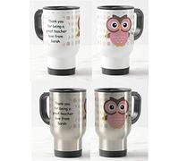 Vixar Teacher Travel Mug - Thank You, OWL Personalised Mug Customised with Name, Teacher Gift from Kids, School Gift (White)