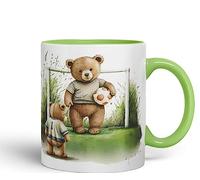 Vixar Teddy Bear Football Father and Son Ceramic Mug Coloured Mug Cup Gift Birthday Work Office Tea Coffee (L Green)