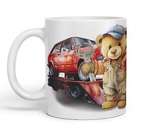 Vixar Teddy Bear Mechanic Ceramic Mug Coloured Mug Cup Gift Birthday Work Office Tea Coffee (White)