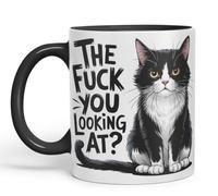 Vixar The F*** You Looking At? Sarcastic cat Coloured Ceramic Mug Cup Gift, 11oz (Black)