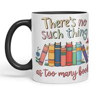 Vixar There's No Such Thing As Too Many Books (Pastel Version) Coloured Ceramic Mug Cup Gift, 11oz (Black)