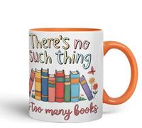 Vixar There's No Such Thing As Too Many Books (Pastel Version) Coloured Ceramic Mug Cup Gift, 11oz (Orange)