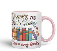 Vixar There's No Such Thing As Too Many Books (Pastel Version) Coloured Ceramic Mug Cup Gift, 11oz (Pink)