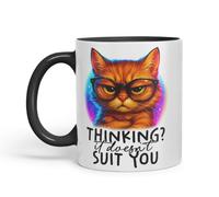 Vixar Thinking It Doesn't Suit You Sarcastic Cat - Coloured Ceramic Mug Cup Gift, 11oz (Black)