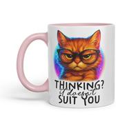 Vixar Thinking It Doesn't Suit You Sarcastic Cat - Coloured Ceramic Mug Cup Gift, 11oz (Pink)