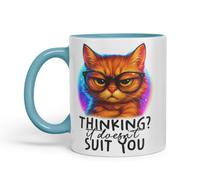 Vixar Thinking It Doesn't Suit You Sarcastic Cat - Coloured Ceramic Mug Cup Gift, 11oz (Turquoise)