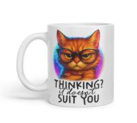 Vixar Thinking It Doesn't Suit You Sarcastic Cat - Coloured Ceramic Mug Cup Gift, 11oz (White)