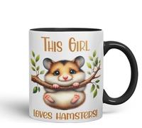 Vixar This Girl Loves Hamster Joke sarkasm Sarcastic Ceramic Coloured Mug Cup for Tea Coffee Hot Brew 330ml 11Oz Gift (Black)