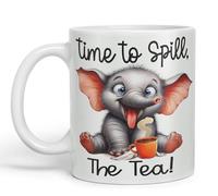 Vixar Time to Spill The Tea Elephant Joke sarkasm Sarcastic Ceramic Coloured Mug Cup for Tea Coffee Hot Brew 330ml 11Oz Gift (White)